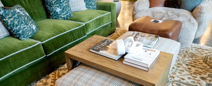 green couch and coffee table